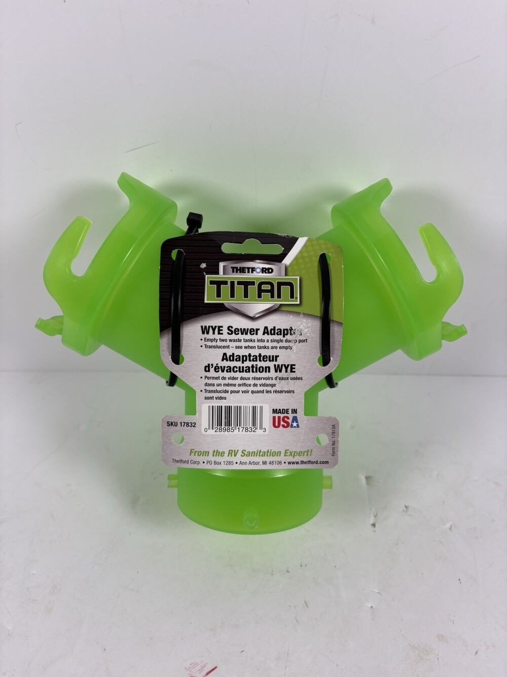Thetford Titan WYE Sewer Adapter RV Waste Dump Hose Connector 17832 New USA
